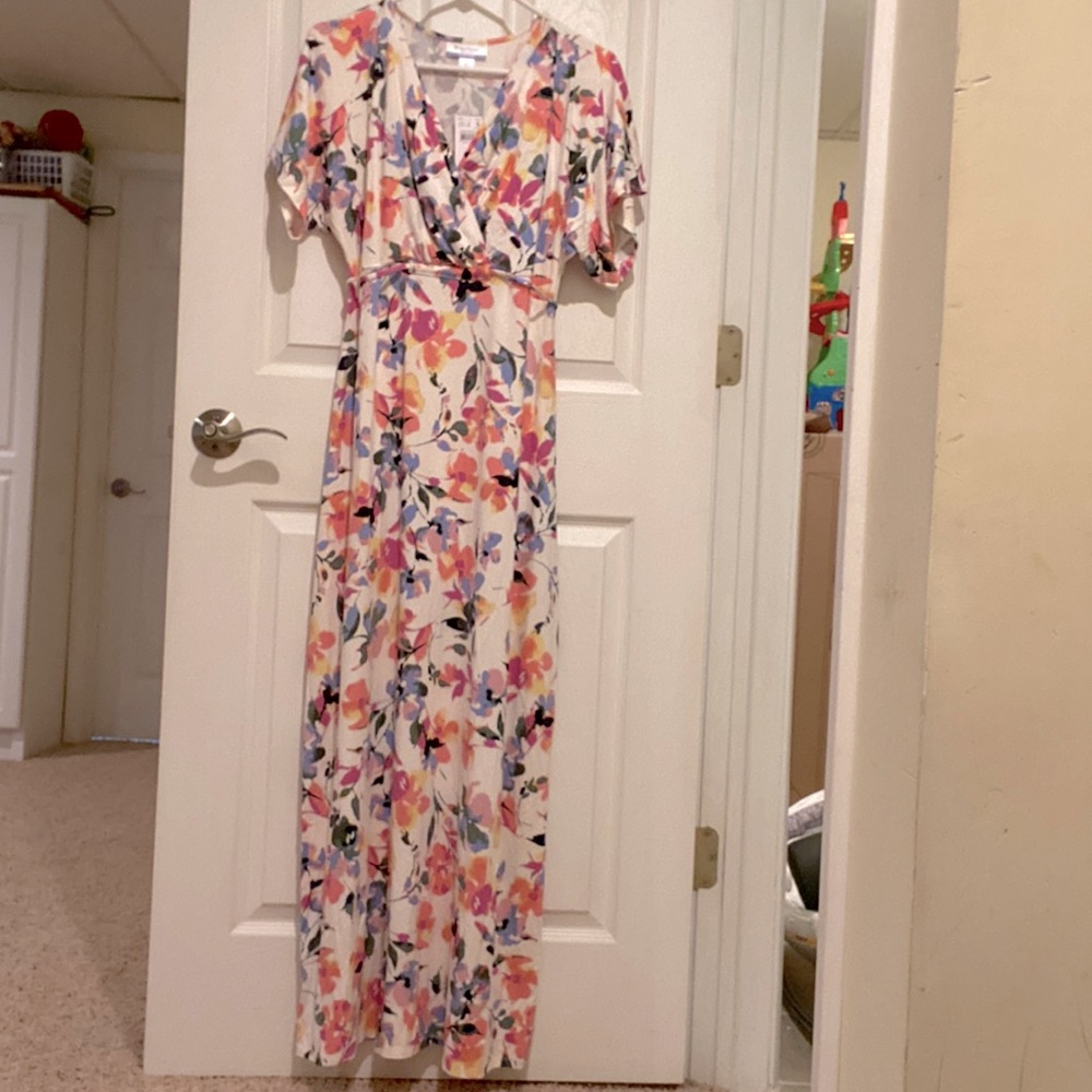 Motherhood Maternity Floral Wrap Maxi Dress - Cream, Pink, Blue